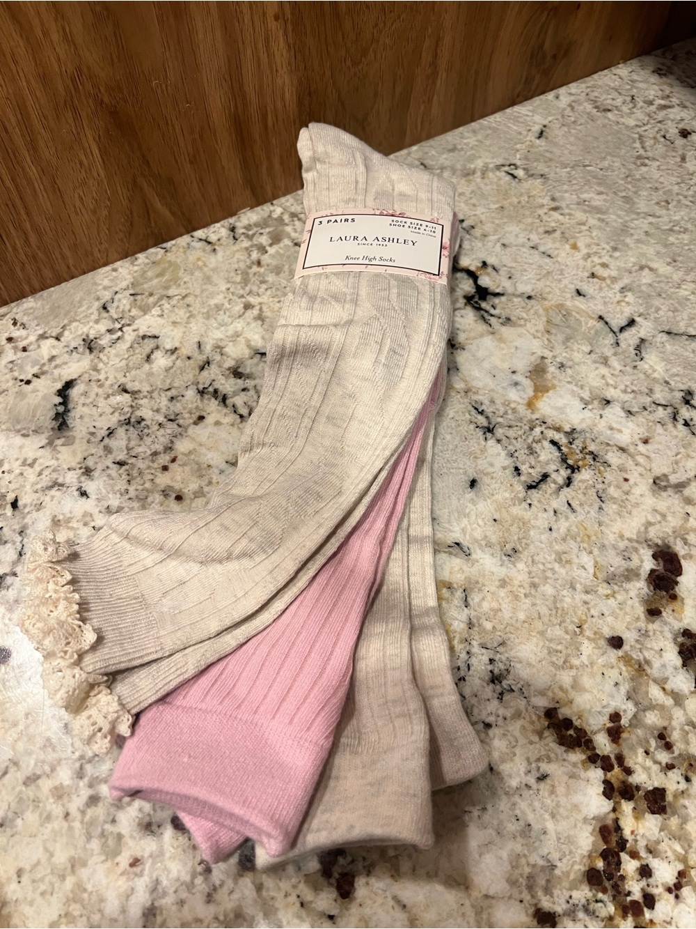 Laura Ashley Pink and Cream Ribbed Knee-High Casual Socks - 3 Pairs